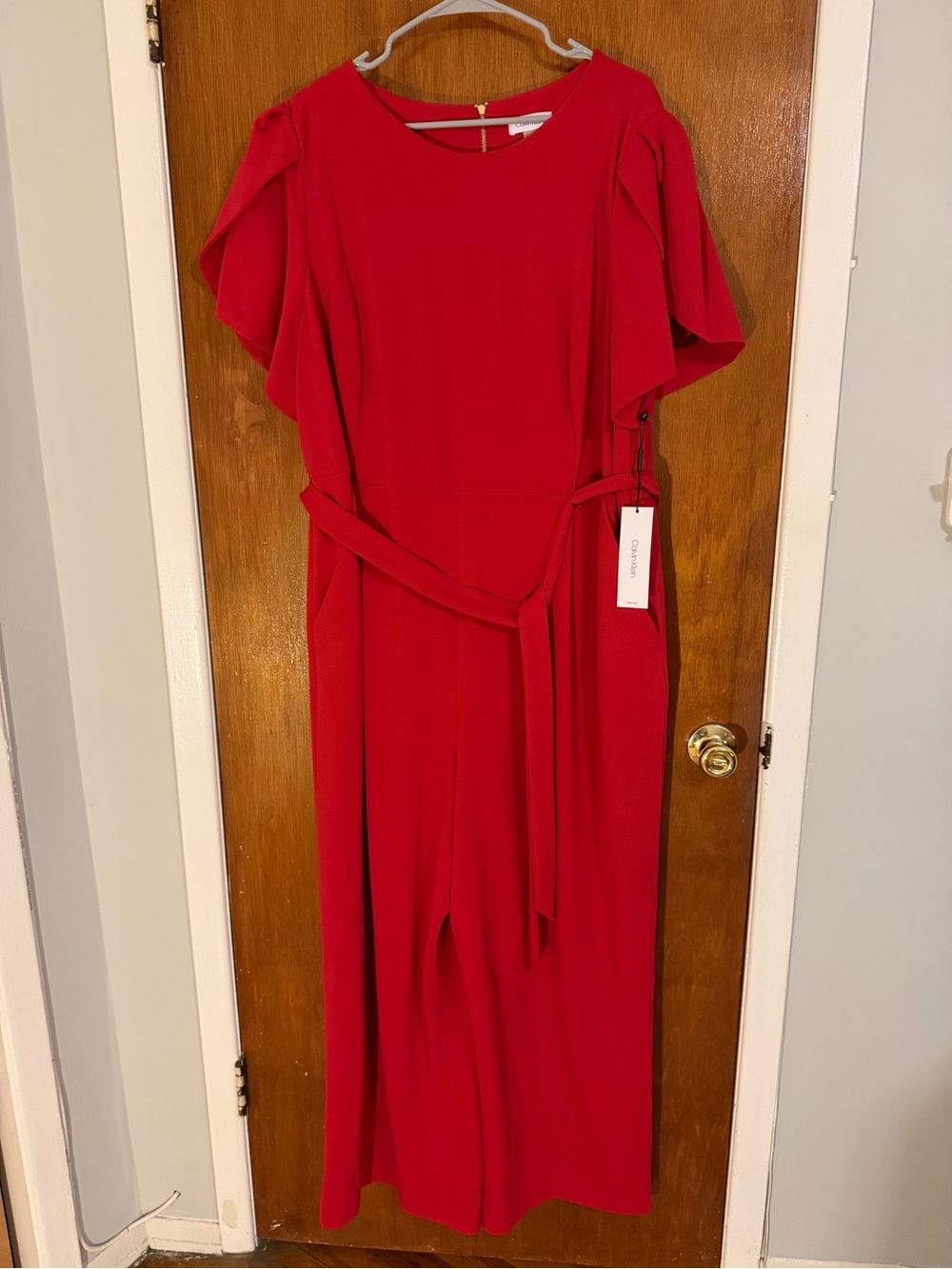 Women's Red Belted Jumpsuit
